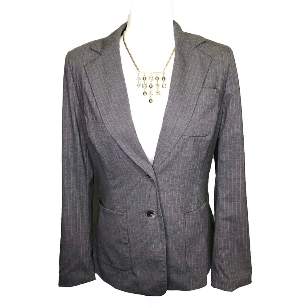 Banana Republic Women's Blazer size 6 Stretch Wool Gray Pinstripe Tailored Work